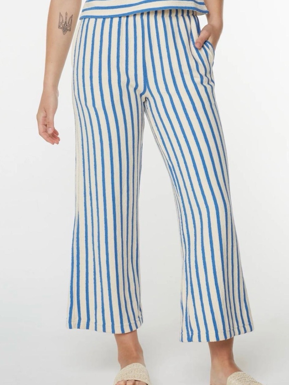 ROXY Blue & White Striped Wide-Leg Knit Pants